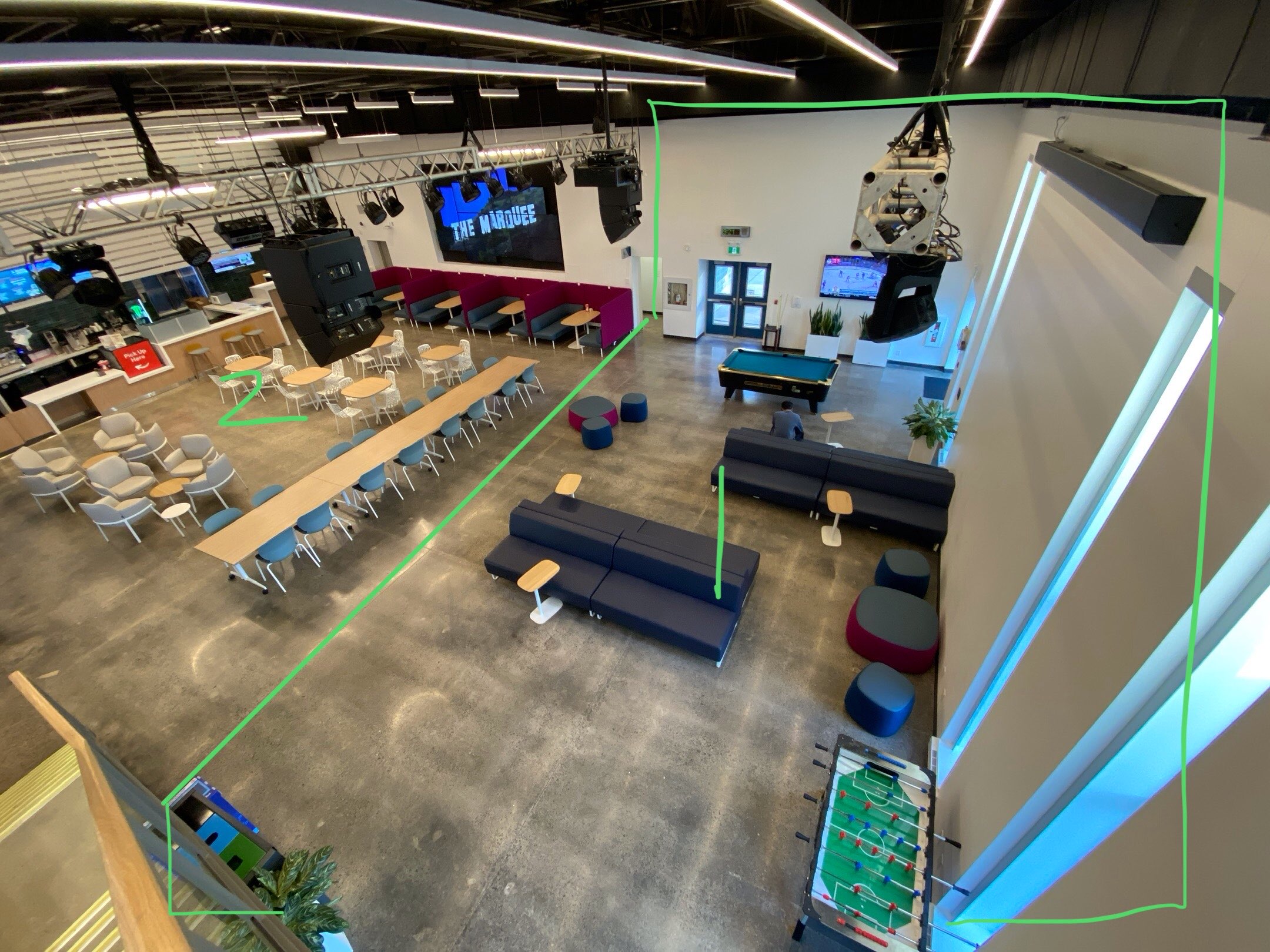 In order to gather dimensions for the cardboard model, I took photographs of the Marquee to visualize where in the Marquee to setup.