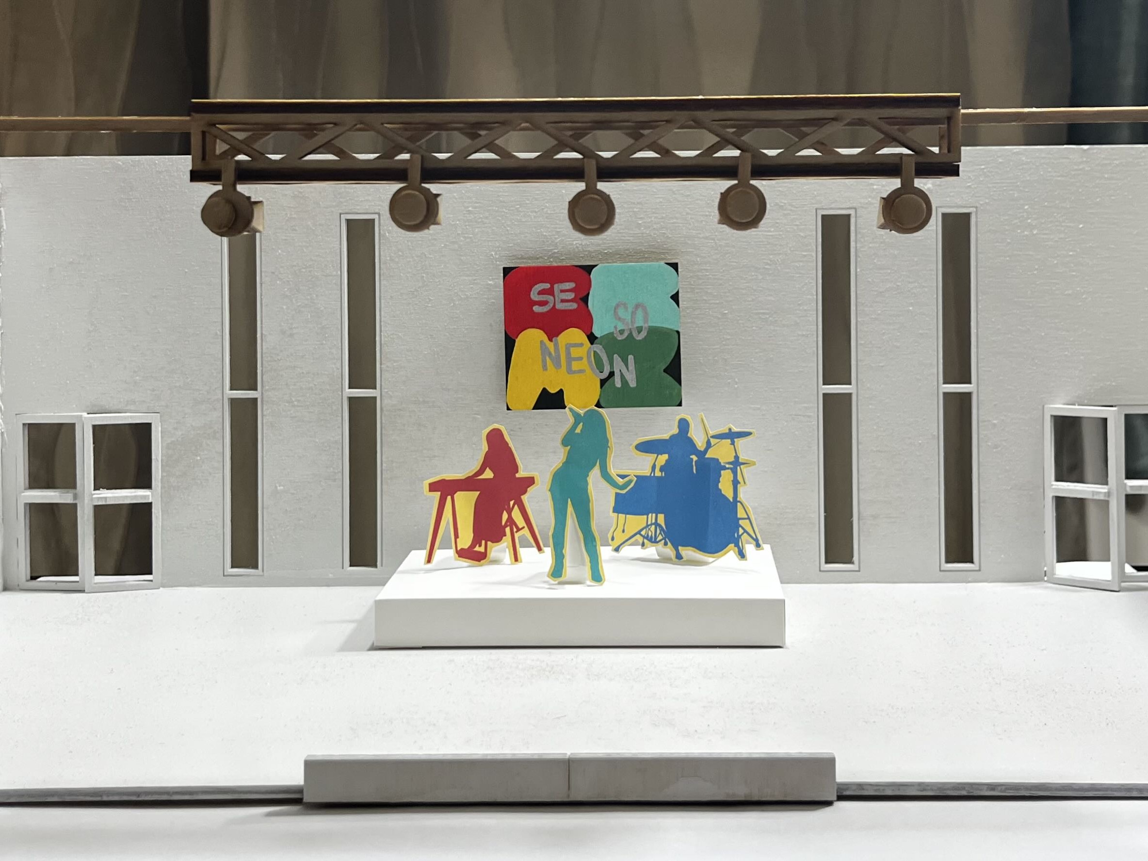 Further development of the model of the Marquee was made by Belinda using provided measurements. She went on to add details to the windows and doors, as well as adding the overhead truss, using wood and laser cutting techniques.