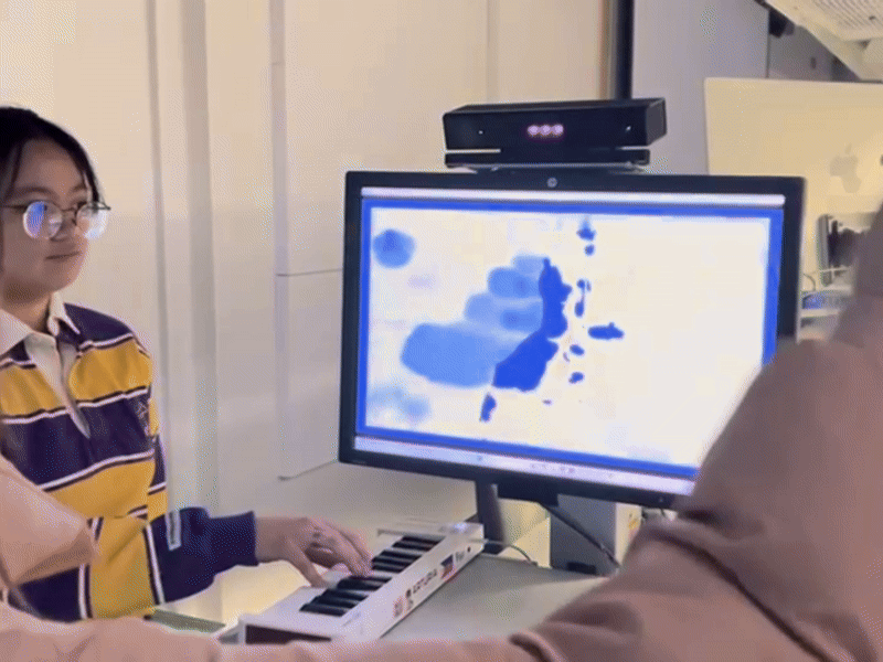 Bre worked on the visuals for the keyboard input, which would ideally be projected onto the walls of the Marquee. This visual combined the research from Zaynab and Belinda, using a off a water motif, playing off of lyrics from “A Long Dream.”.